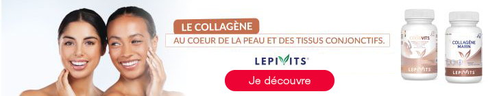 Banni&egrave;re avec &agrave; gauche deux femmes souriantes touchant leur visage. &Agrave; droite figure le logo &laquo; LEPIVITS &raquo; avec un bouton rouge &laquo; Je d&eacute;couvre &raquo;. En bas &agrave; gauche appara&icirc;t &laquo; LE COLLAG&Egrave;NE AU C&OElig;UR DE LA PEAU ET DES TISSUS CONJONCTIFS &raquo;. &Agrave; droite deux flacons &laquo; LEPIVITS collavits &raquo; et &laquo; COLLAG&Egrave;NE MARIN &raquo;.